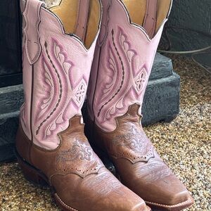 JUSTIN Women’s Sz 8-1/2 B Pink Leather Cowboy Boots - Very-Good Condition